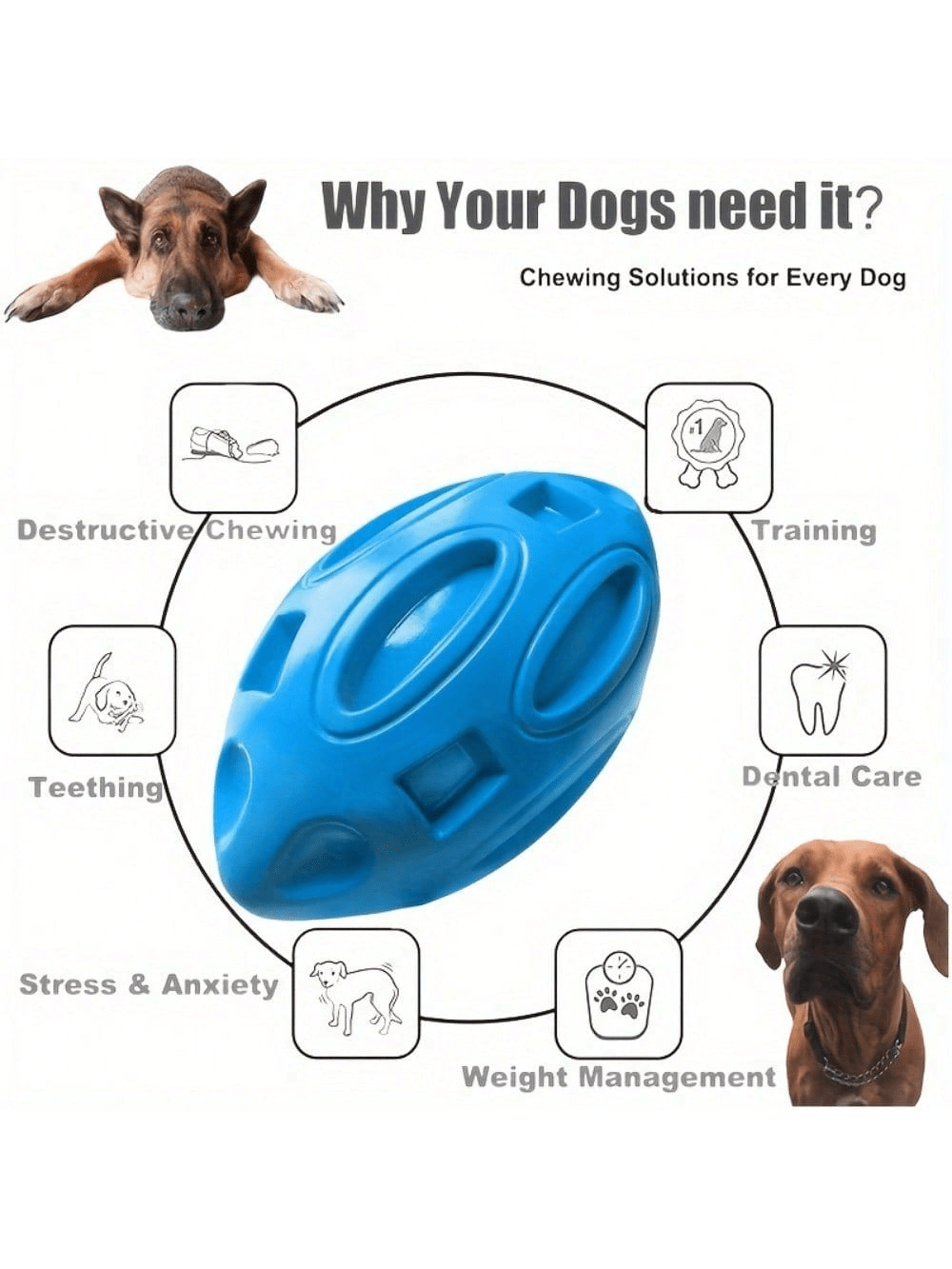 Rugby Training Ball - 1 Buah Mainan Kunyah Anjing Bola